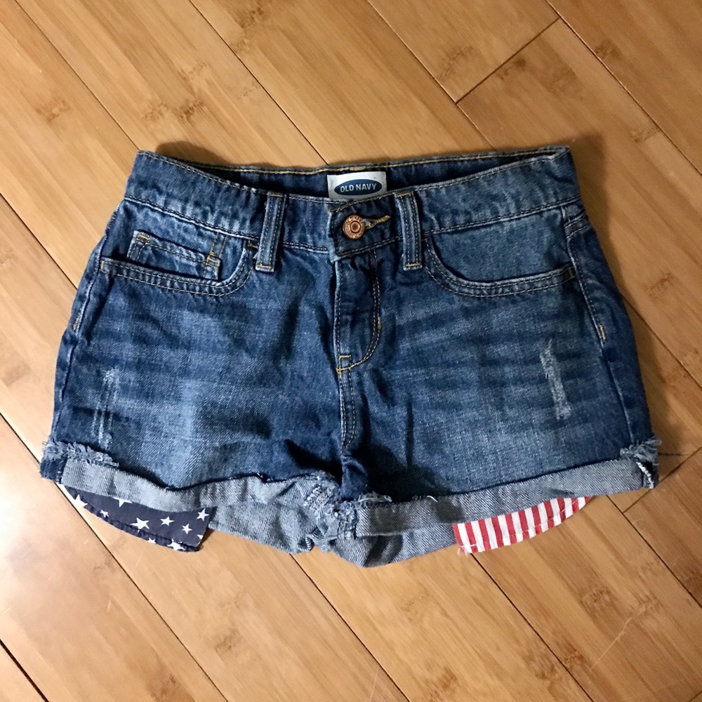 OLD NAVY GIRLS AMERICAN FLAG POCKET JEAN SHORTS
